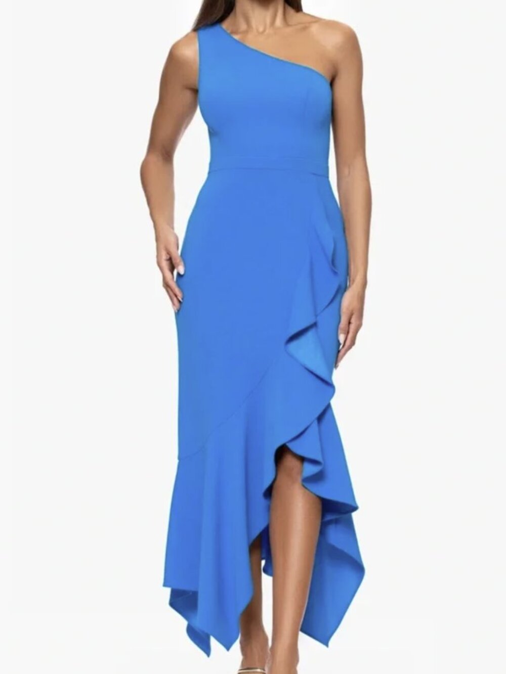 NWT XSCAPE Blue One Shoulder Formal Summer Wedding Guest Dress